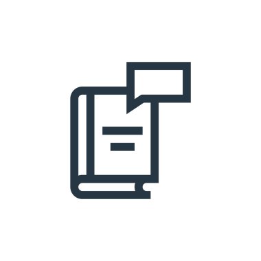 Mesaj konseptinden kitap ikonu vektörü. Düzenlenebilir kitap vuruşunun ince çizgisi. Web ve mobil uygulamalarda kullanmak için kitap doğrusal işareti, logo, yazdırma ortamı.