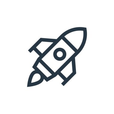 Fütürist teknoloji kavramından bir roket ikonu vektörü. İnce çizgili, düzenlenebilir roket darbesi çizgisi. Web ve mobil uygulamalarda kullanmak için roket doğrusal işareti, logo, yazdırma ortamı.