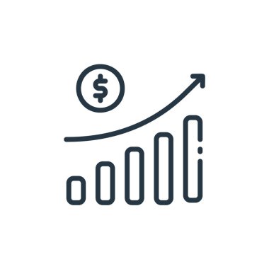 Finans kavramından büyüme ikonu vektörü. İnce çizgili düzenlenebilir felç çizgisi. Web ve mobil uygulamalarda kullanmak için büyüme doğrusal işareti, logo, yazdırma ortamı.
