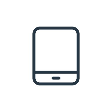Medya konseptinden tablet simgesi vektörü. İnce çizgili düzenlenebilir felç çizgisi. Web ve mobil uygulamalarda kullanmak için tablet doğrusal işareti, logo, yazdırma ortamı.