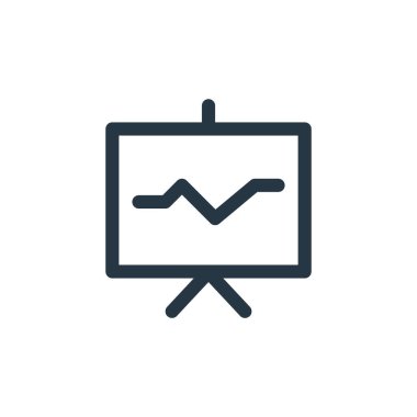 İş konseptindeki sunum simgesi vektörü. Düzenlenebilir vuruşun ince çizgisi. Web ve mobil uygulamalarda kullanmak için doğrusal sunum işareti, logo, yazdırma ortamı.