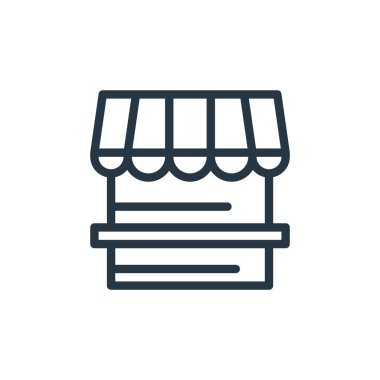 Su parkı konseptindeki kiosk ikon vektörü. Düzenlenebilir kiosk vuruşunun ince çizgisi. İnternet ve mobil uygulamalarda kullanmak için kiosk doğrusal işareti, logo, yazdırma ortamı.