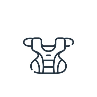 Beyzbol konseptinden göğüs koruyucusu ikonu. Göğüs kafesinde düzenlenebilir inmenin ince bir çizgisi. Web ve mobil uygulamalar, logo ve yazdırma ortamlarında kullanmak için göğüs koruyucusu doğrusal işareti.