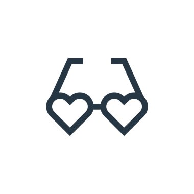 Kutlama konseptinden güneş gözlüğü ikonu vektörü. Düzenlenebilir güneş gözlüğü vuruşunun ince bir çizgisi. Web ve mobil uygulamalarda kullanmak için güneş gözlüğü doğrusal işareti, logo, yazdırma ortamı.