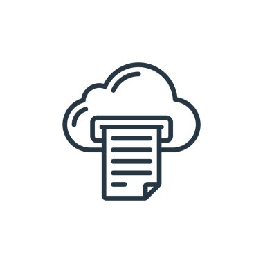 Bulut hesaplama kavramından bulut simgesi vektörü. İnce çizgili bulut çizgisi çizimi. Web ve mobil uygulamalarda kullanmak için bulut doğrusal işareti, logo, yazdırma ortamı.