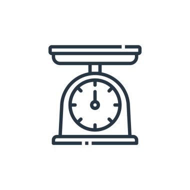 Aşçılık konseptinden ölçek simgesi vektörü. Düzenlenebilir vuruşun ince çizgisi. Web ve mobil uygulamalarda kullanmak için doğrusal ölçek işareti, logo, yazdırma ortamı.