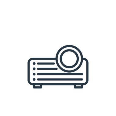 Elektronik aygıtların projektör ikon vektörü ana hatları. İnce çizgili, düzenlenebilir inme çizgisi. Web ve mobil uygulamalarda kullanmak için projektör doğrusal işareti, logo, yazdırma ortamı.