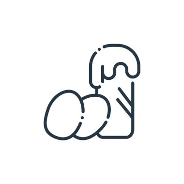 Paskalya konseptinden kek ikonu vektörü. Pasta düzenlenebilir vuruşların ince bir çizgisi. Web ve mobil uygulamalarda kullanmak için pasta doğrusal işareti, logo, yazdırma ortamı.