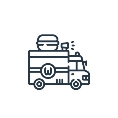 Fast food konseptinden yemek kamyonu ikonu vektörü. Düzenlenebilir yemek kamyonu felcinin ince bir çizgisi. yemek kamyonu lineer işareti web ve mobil uygulamalarda, logoda, yazdırma ortamında.