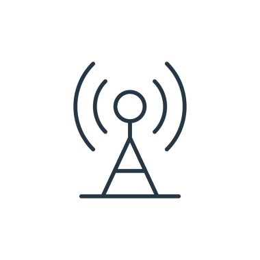 İletişim konseptinden anten simgesi vektörü. Düzenlenebilir anten felcinin ince çizgisi. Web ve mobil uygulamalarda kullanmak için anten doğrusal işareti, logo, yazdırma ortamı.