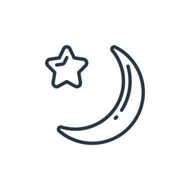 Ramazan kavramından hilal ay ikonu vektörü. Hilal şeklindeki düzenlenebilir felcin ince çizgisi. Web ve mobil uygulamalarda kullanmak için hilal ay doğrusal işareti, logo, yazdırma ortamı.