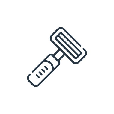 Berber dükkanındaki jilet ikonu vektörü. Usturayla düzenlenebilir darbenin ince çizgisi. Web ve mobil uygulamalarda kullanım için jilet doğrusal işaret, logo, yazdırma ortamı.