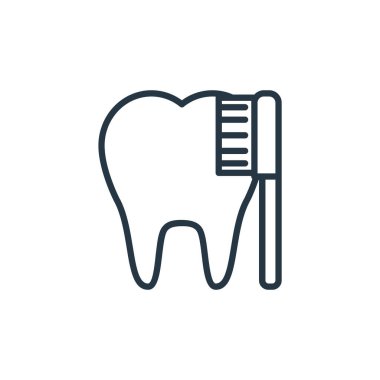 Sağlık konseptinden diş temizleme ikonu vektörü. Düzenlenebilir diş temizleme vuruşunun ince çizgisi. Web ve mobil uygulamalarda kullanmak için diş temizleme doğrusal işareti, logo, yazdırma ortamı.