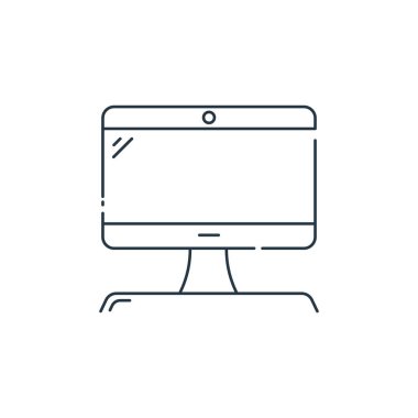 Donanım ve teknoloji konseptinden ikon vektörünü izle. Monitörde düzenlenebilir felcin ince bir çizgisi. Web ve mobil uygulamalar, logo ve yazdırma ortamlarında kullanım için doğrusal işareti izle.