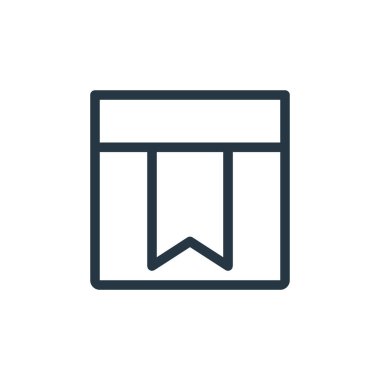 Finans kavramından yer imi simgesi vektörü. Yer imi düzenlenebilir vuruşunun ince çizgisi. Web ve mobil uygulamalarda kullanmak için yer imi doğrusal işareti, logo, yazdırma ortamı.