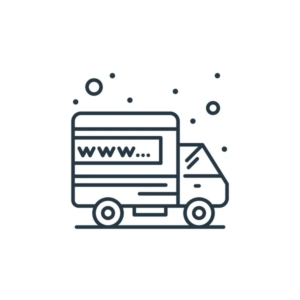 ウェブホスティングの概念からトラックのアイコンベクトル トラック編集可能なストロークの細い線図 ウェブとモバイルアプリ 印刷メディアで使用するためのトラックリニアサイン — ストックベクタ