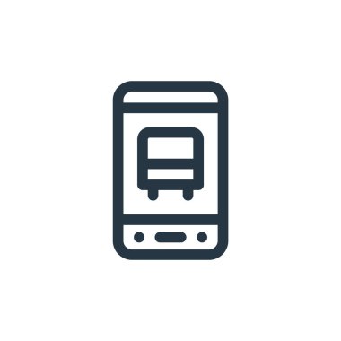 Toplu taşıma kavramından mobil uygulama simgesi vektörü. Düzenlenebilir mobil uygulama vuruşunun ince çizgisi. Web ve mobil uygulamalarda kullanmak için mobil uygulama doğrusal işareti, logo, yazdırma ortamı.