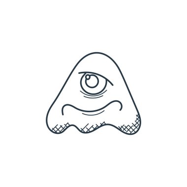 Uzay ve uçak konseptinden uzaylı ikon vektörü. Düzenlenebilir uzaylı felcinin ince bir çizgisi. Web ve mobil uygulamalarda kullanmak için uzaylı doğrusal işareti, logo, yazdırma ortamı.