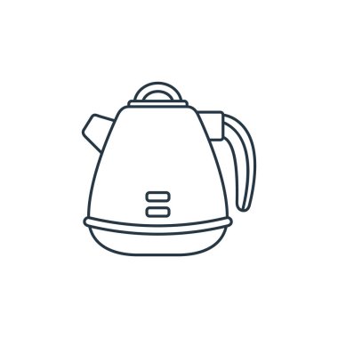 Kahve dükkanındaki ikon vektörü. Kettle 'ın düzenlenebilir vuruşunun ince bir çizgisi. Web ve mobil uygulamalarda kullanmak için kettle doğrusal işareti, logo, yazdırma ortamı.