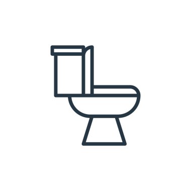Tuvalet ikonu vektörü banyo aksesuarları konseptinden. Tuvalette düzenlenebilir felcin ince bir çizgisi. İnternet ve mobil uygulamalarda kullanım için klozet doğrusal işareti, logo, yazdırma ortamı.