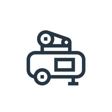 Makine konseptinden hava kompresörü ikonu vektörü. Hava kompresörünün düzenlenebilir vuruşunun ince çizgisi. Web ve mobil uygulamalarda kullanmak için hava kompresörü doğrusal işareti, logo, yazdırma ortamı.