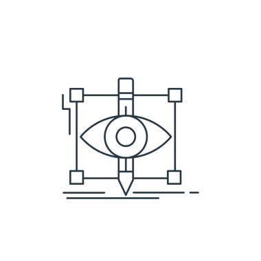 d yazdırma ve iletişim konseptinden tasarım simgesi vektörü. Dizayn edilebilir vuruşların ince çizgisi. Web ve mobil uygulamalarda kullanmak için doğrusal tasarım işareti, logo, yazdırma ortamı.