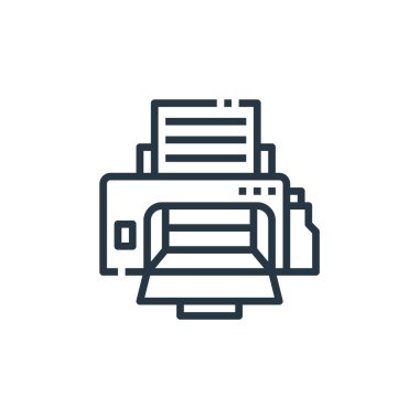 Ofis kavramındaki yazıcı simgesi vektörü. Yazıcının düzenlenebilir vuruşunun ince çizgisi. Web ve mobil uygulamalarda kullanmak için yazıcı doğrusal işareti, logo, yazdırma ortamı.