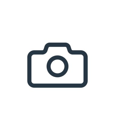 Arayüz konseptinden kamera simgesi vektörü. Kamera düzenlenebilir vuruşun ince çizgisi. Web ve mobil uygulamalarda kullanmak için kamera doğrusal işareti, logo, yazdırma ortamı.