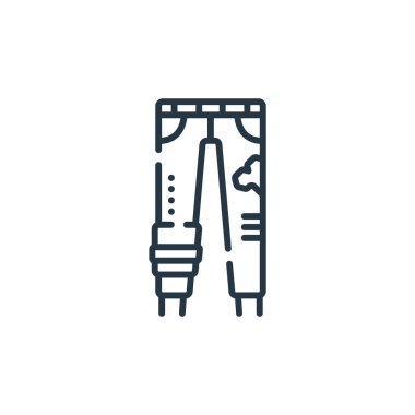Rock 'n Roll konseptindeki pantolon ikonu vektörü. İnce çizgili düzeltilebilir pantolon çizgisi. İnternet ve mobil uygulamalarda kullanmak için pantolon doğrusal işareti, logo, yazdırma ortamı.