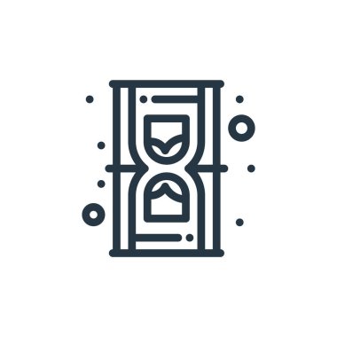 Yönetim konseptinden kum saati ikonu vektörü. Kurgulanabilir kum saatinin ince bir çizgisi. Web ve mobil uygulamalarda kullanmak için kum saati doğrusal işareti, logo, yazdırma ortamı.