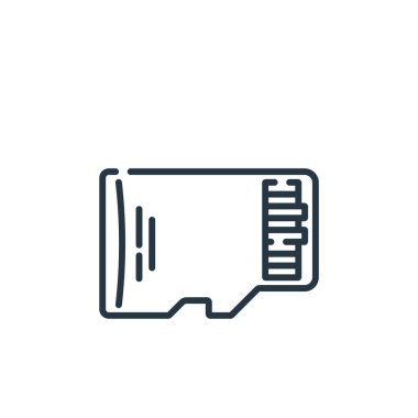 Donanım konseptinden mikro SD ikon vektörü. İnce çizgili mikro sd düzenlenebilir felç çizgisi. Web ve mobil uygulamalarda kullanmak için mikro sd doğrusal işaret, logo, yazdırma ortamı.