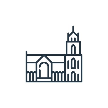 Holland kavramından kilise ikonu vektörü. Kilisenin düzenlenebilir vuruşlarının ince bir çizgisi. Web ve mobil uygulamalarda kullanmak için kilise doğrusal işareti, logo, yazdırma ortamı.