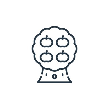 Video oyunu elemanları kavramından meyve ağacı ikonu vektörü. Kurgulanabilir meyve ağacı felcinin ince bir çizgisi. İnternet ve mobil uygulamalarda kullanmak için meyve ağacı doğrusal işareti, logo, yazdırma ortamı.