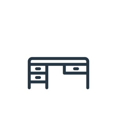 Ofis ekipmanı konseptinden masa ikonu vektörü. Düzenlenebilir masaüstü felcin ince çizgisi. Web ve mobil uygulamalarda, logoda, yazdırma ortamında kullanmak için masa doğrusal işareti.