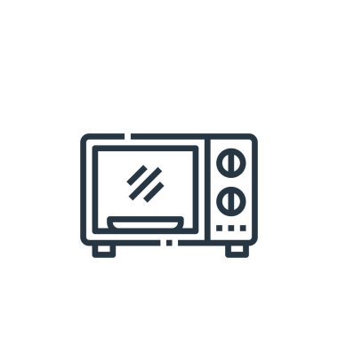 Pişirme konseptinden mikrodalga ikon vektörü. Düzenlenebilir mikrodalga fırın darbesinin ince çizgisi. Web ve mobil uygulamalarda kullanmak için mikrodalga doğrusal işaret, logo, yazdırma ortamı.