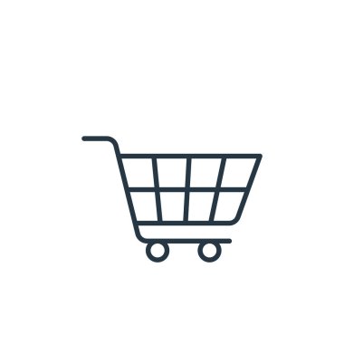 Alışveriş arabası ikonu vektörü e ticaret konseptinden. İnce çizgili düzenlenebilir tramvay felci çizgisi. Web ve mobil uygulamalar, logo ve yazdırma ortamlarında kullanım için alışveriş arabası doğrusal işareti.