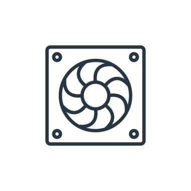 Bilgisayar konseptinden fan simgesi vektörü. Düzenlenebilir vuruşların ince çizgisi. Web ve mobil uygulamalarda kullanmak için fan doğrusal işareti, logo, yazdırma ortamı.