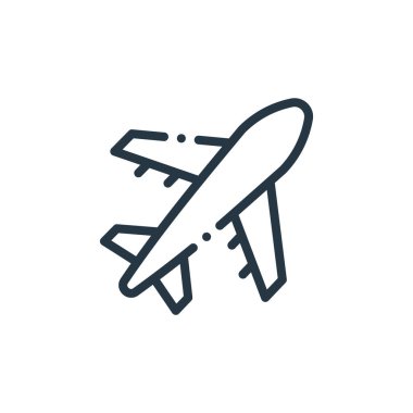 Seyahat ve macera konseptinin uçuş ikonu. İnce çizgili uçuş düzenlenebilir felç çizgisi. Web ve mobil uygulamalarda kullanım için uçuş doğrusal işareti, logo, yazdırma ortamı.