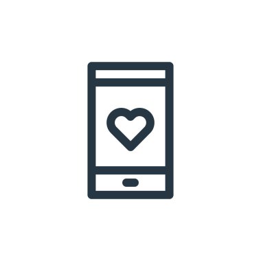 Sevgililer Günü konseptindeki telefon ikonu vektörü. İnce çizgili, düzenlenebilir telefon felci çizgisi. Web ve mobil uygulamalarda kullanmak için telefon doğrusal işareti, logo, yazdırma ortamı.