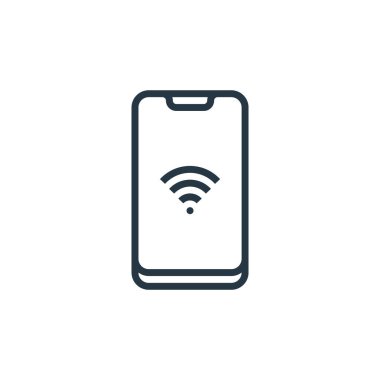 Akıllı telefon konseptinden akıllı telefon ikon vektörü. Düzenlenebilir akıllı telefon vuruşunun ince bir çizgisi. Web ve mobil uygulamalarda kullanmak için akıllı telefon doğrusal işareti, logo, yazdırma ortamı.