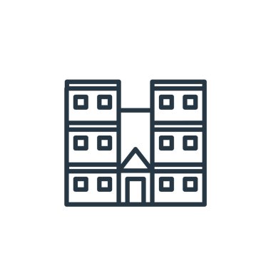 Bina konseptinden ikon vektörü oluşturmak. İnce çizgili, düzenlenebilir felç çizgisi. Web ve mobil uygulamalarda kullanmak için doğrusal işaret dili oluşturma, logo, yazdırma ortamı.