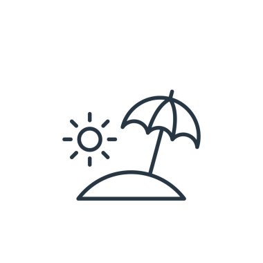 Seyahat konseptinden plaj ikonu vektörü. Plaj düzenlenebilir vuruşunun ince bir çizgisi. Web ve mobil uygulamalarda kullanmak için plaj doğrusal işareti, logo, yazdırma ortamı.