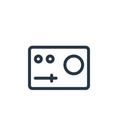 Elektronik konseptinden radyo ikonu vektörü. Radyo düzenlenebilir felcin ince bir çizgisi. İnternet ve mobil uygulamalarda kullanmak için radyo doğrusal işareti, logo, yazdırma ortamı.