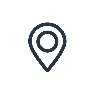 tatil konseptinden konum ikonu vektörü. İnce çizgili düzenlenebilir felç çizgisi. Web ve mobil uygulamalarda kullanmak için konum doğrusal işareti, logo, yazdırma ortamı.