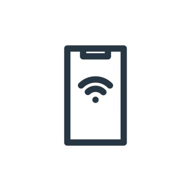 Teknoloji kavramından kablosuz ikon vektörü. Kablosuz internet felcinin ince bir çizgisi. Web ve mobil uygulamalarda kullanmak için wifi doğrusal işareti, logo, yazdırma ortamı.