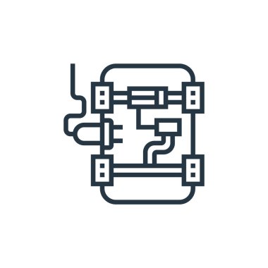 Elektrikli araç konseptinden genişletilmiş ikon vektörü. İnce çizgili düzenlenebilir felç çizgisi. Web ve mobil uygulamalarda kullanmak için genişletilmiş doğrusal işaret, logo, yazdırma ortamı.