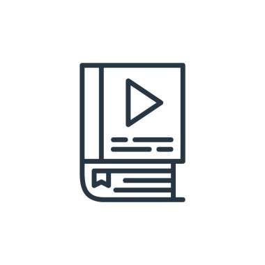 Çevrimiçi öğrenme bölümü konseptinden ses kitabı simgesi vektörü. Düzenlenebilir ses kitabı vuruşunun ince çizgisi. Web ve mobil uygulamalarda kullanmak için ses kitabı doğrusal işareti, logo, yazdırma ortamı.