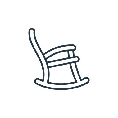 Mobilya konseptinden sallanan sandalye ikonu vektörü. Sallanan sandalyenin düzenlenebilir vuruşunun ince çizgisi. Web ve mobil uygulamalarda kullanmak için sallanan sandalye doğrusal işareti, logo, yazdırma ortamı.