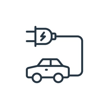 Ekoloji konseptinden elektrikli araba ikonu vektörü. Düzenlenebilir elektrikli araba felcinin ince bir çizgisi. Web ve mobil uygulamalar, logo ve yazdırma ortamlarında kullanmak için elektrikli otomobil doğrusal işareti.