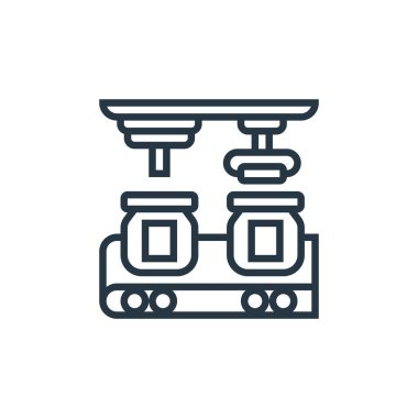 Sanayi süreci konseptindeki assembly ikonu vektörü. Düzenlenebilir darbenin ince çizgisi. Web ve mobil uygulamalar, logo ve yazdırma ortamlarında kullanmak için birleştirici doğrusal işaret.